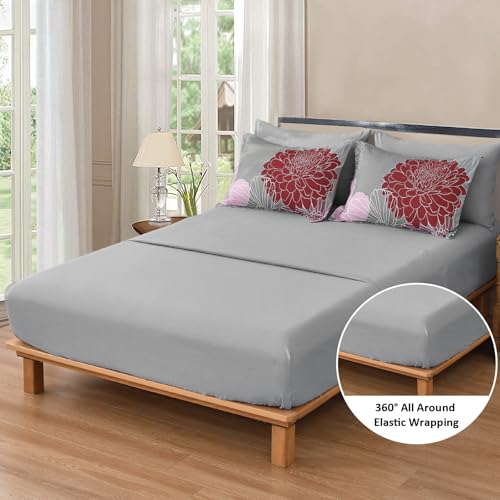 Yiran Burgundy Pink Red Floral Comforter Set Bed in a Bag Flower Comforter Set Soft Microfiber Bedding Set King 104''x90'' Yiran