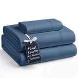 Casa Platino Bedding Sheets & Pillowcases, 3 Piece Set, Pre-Washed Fade Resisitant Cozy Twin Bed Set, 100% Hydro-Brushed Microfiber, Twin Sheet fits up to 15 inch Mattress- Estate Blue Casa Platino