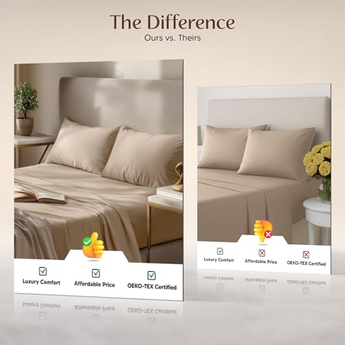 Utopia Bedding Queen Size Sheet Set – 4 Piece Bed Sheets, Soft and Breathable Microfiber, Includes 1 Fitted Sheet, 1 Flat Sheet and 2 Pillowcases – Oeko Tex (Beige) Utopia Bedding
