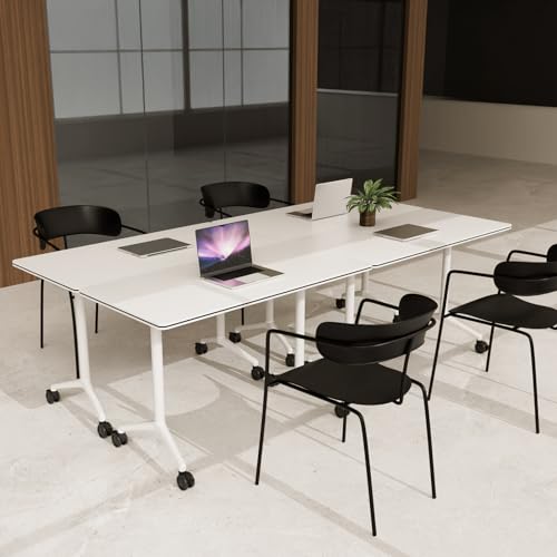 Folding Conference Table on Wheels, Modular Flip-Top Conference Room Table for 6–12 People, Mobile Training & Meeting Table for Office Classroom School, Space-Saving Design Generic