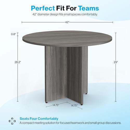 NBF 42" Round Conference Tables - Thermally Fused Gray Laminate Conference Room Tables - X Base Office Meeting Table - Durable Training Tables for Brainstorming Collaboration Sessions nbf signature series