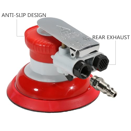Air Random Orbital Sander, 5inch Dual-Action Sander with PSA and Hook & Loop Backing Pads, Pneumatic Palm Sander for Auto body,Metal,Woodworking Asabocai