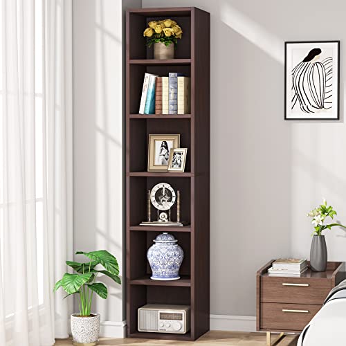 Tribesigns 70.9 Inch Rustic Narrow Corner Bookcase with 6 Tier Storage Shelves - WoodArtSupply