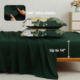 Luxudecor Floral Comforter Set Queen Size 7 Pieces Bed in a Bag,Beige Flower Print on Dark Green Bedding Set,Soft Microfiber Bedding Set for All Season (Dark Green,90"x90") Luxudecor