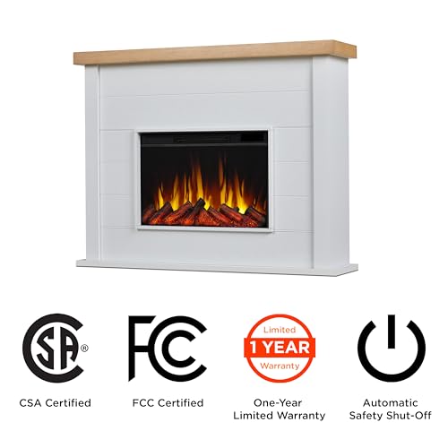 Real Flame Marshall 49" Slim Electric Fireplace with Mantel for Living Room or Bedroom, Replaceable Fireplace Insert Heater, Realistic Log and Flame Effect, Remote Control, White Real Flame