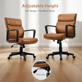 Artswish Leather Office Chair Brown Desk Chair with Wheels Arms, Mid Back Leather Executive Computer Chair Mid Century Chairs for Home Office Artswish
