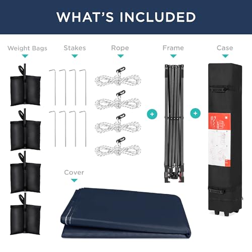 Best Choice Products 12x12ft 1-Person Setup Pop Up Canopy Tent Instant Portable Shelter w/ 1-Button Push, Case, 4 Weight Bags - Navy Blue Best Choice Products