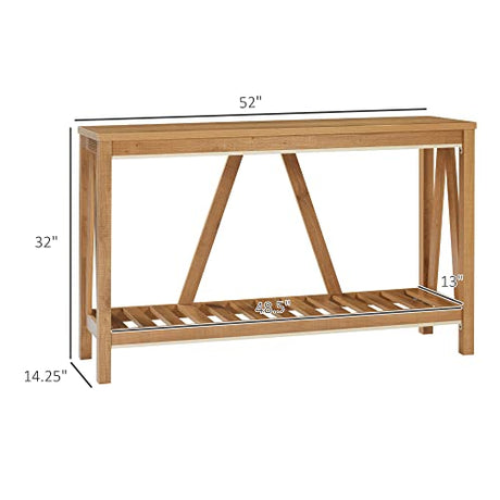 HOMCOM Console Table, Farmhouse Entryway Table with Storage Slatted Shelf, Rustic Sofa Table with Anti-Tipper for Living Room, Hallway, Brown HOMCOM