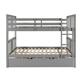 Merax Full Over Full Bunk Bed with Trundle, Convertible to Two Separate Beds, Solid Pine Wood Frame with Safety Guardrail & Headboard/Footboard, Sturdy Durable Design, No Box Spring Needed, Grey Merax
