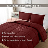 Elegant Comfort 3-Piece Reversible Comforter Set, All Season Cozy, Soft Down Alternative, Quilted - Box Stitched - Duvet Insert with 4 Corner Tabs, Comforter with Shams, Twin XL, Burgundy/Dusty Rose Elegant Comfort