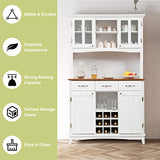 Giantex Buffet Hutch Cabinet, Kitchen Hutch Sideboard, Buffet Cabinet on Storage Island, Wood Kitchenware Server with 3 Large Drawers and 9 Wine Bottle Modules (White) Giantex