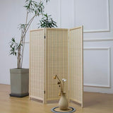 Furnnylane 3 Panel Short Room Divider Screen,Beige Freestanding Partition,Small Bamboo Panel Divider for Room Seperation,3.95 FT Tall Furnnylane