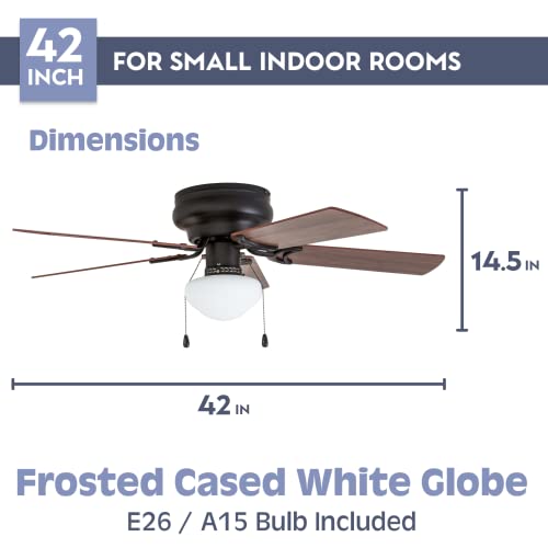 Prominence Home Alvina, 42 Inch Traditional Flush Mount Indoor LED Ceiling Fan with Light, Pull Chain, Dual Finish Blades, Reversible Motor - 50860-01 (Bronze) Prominence Home