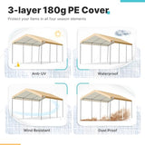 ADVANCE OUTDOOR 10x20 ft Heavy Duty Carport Potable Car Canopy Garage Party Tent Boat Shelter, Adjustable Height from 9.5 ft to 11 ft, Beige ADVANCE OUTDOOR