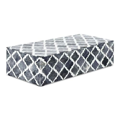 Handicrafts Home Decorative Storage Box with Lid, Moroccan Coffee Table Storage Box Organizer, Wooden Keepsake Jewelry Box, Decorative Desk Console Storage Box, Gray, 10 x 4.5 x 2.5 Handicrafts Home