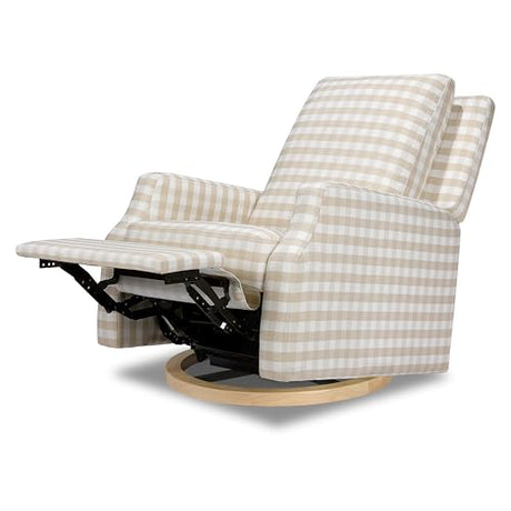 Namesake Crewe Glider Recliner Nursery Chair - GREENGUARD Gold & Certi-PUR US Certified Rocker Recliner - Glider Rocking Chair for Nursery & Living Room - Manual, 360° Swivel, Tan Gingham NAMESAKE