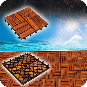 YAMAZING 12”x12” Solid Wood Interlocking Flooring Tiles (Pack of 9), Acacia Hardwood Deck Tiles, Floor Tiles for Both Indoor & Outdoor Use, Waterproof All Weather (9 Sq Ft) - WoodArtSupply