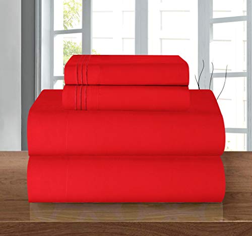 Elegant Comfort Luxury Soft 1500 Premier Egyptian 4-Piece Premium Hotel Quality Wrinkle Resistant Coziest Bedding Set, All Around Elastic Fitted Sheet, Deep Pocket up to 16inch, King, Red Elegant Comfort
