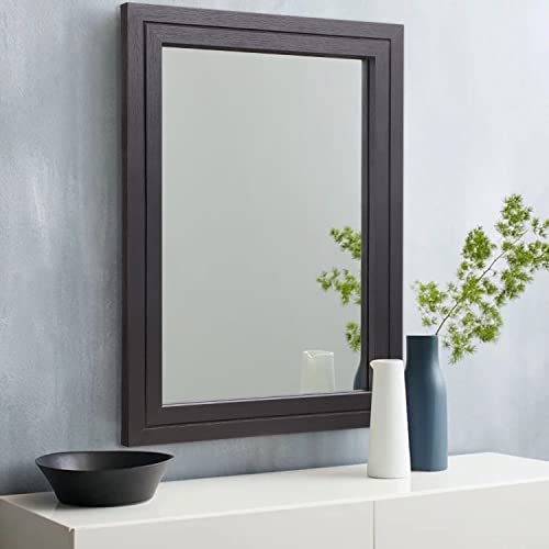 AAZZKANG Mirrors for Wall Black 20"x16" with Wooden Frame Rustic Wall Mirror Decorative Rectangle Mirror for Bedroom Bathroom Living Room - WoodArtSupply