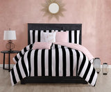 Juicy Couture Cabana Stripe Reversible Bedding Set - Queen Size - Black and White Stripe Print – 6 Piece Set – Includes 1 90" x 90" Comforter, 3 Decorative Pillows, 2 Shams Juicy Couture