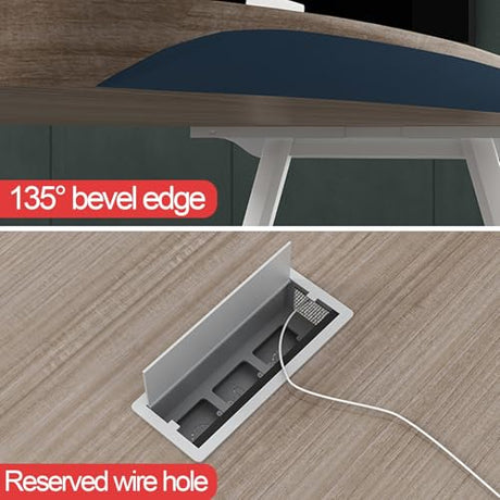 HOLGVE Conference Table, 9FT Seminar Desk, Office Meeting Table for 10, White Metal Frame, Large Rectangle Training Table HOLGVE