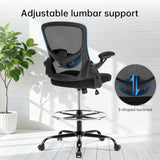 Heromate Drafting Chair Ergonomic Comuputer Standing Desk Chair with Flip-Up Arms and Lumbar Support, Tall Office Chair with Adjustable Footrest, Stool Counter Height Office Chairs Black Heromate