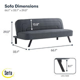 Serta Fairwood 66.1" Convertible Futon Sofa, Short Twin Size, Modern Boho, Dream Coil Comfort, Fingerguard Pinch Point Protection, Soft Woven Polyester Fabric, Charcoal Serta