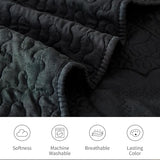 Cmfshape Floral Embroidery Quilt Set,3 Pieces Queen Quilt Bedding Set,Classic Diamond Pattern Quilts,Ultra Soft Lightweight Reversible Bedspread Coverlets for All Season(Black,90"x90") Cmfshape