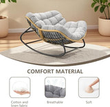 Virplik Oversized Papasan Rocking Chair with Extra Thick Cushion, Rattan Wicker Egg Chair for Indoor & Outdoor Use – Cozy Swivel Lounge Chair for Patio, Living Room, Bedroom, or Porch, Grey