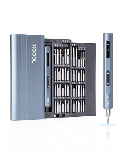 XCOOL Mini Electric Screwdriver, 52-in-1 Precision Electric Screwdriver 400RPM with 5 Torque Settings, 48 Drill Bits, Pry Bar, Led and Tweezers, Electric Precision Screwdriver Kit for Pc Building XCOOL