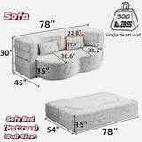 Teddy Fabric 3-in-1 Floor Sofa Bed with 2 Pillows, 15" Full Size Convertible Folding Foam Mattress Couch, No-Assembly Trifold Futon Guest Bed for Living Room, Dorm (Plush Corduroy, Black) Generic