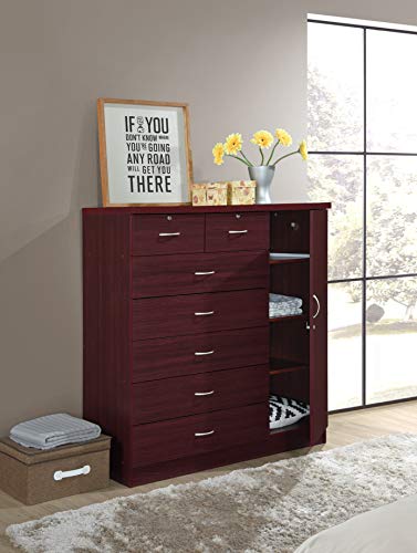 Hodedah 7 Drawer Jumbo Chest, Five Large & Two Smaller Drawers with Two Lock, Hanging Rod, and Three Shelves | Mahogany, 17.76" D X 47.24" W X 48.39" H Hodedah