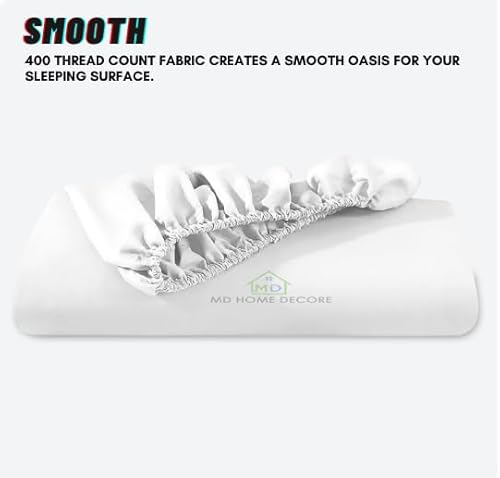 1 Fitted Sheet Only, 100% Egyptian Cotton, fitts Upto 15 Inch Deep Pocket, Bottom Sheets Only, King Size, Hotel Luxury Single Fitted Sheet Only, High Thread Count, Soft & Breathable, White Solid MD Home Decore