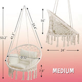 KROFEM Macrame Hammock Hanging Swinging Chair with Medium Cushion, Perfect for Bedroom, Porch, Adults, Balcony, Beige KROFEM