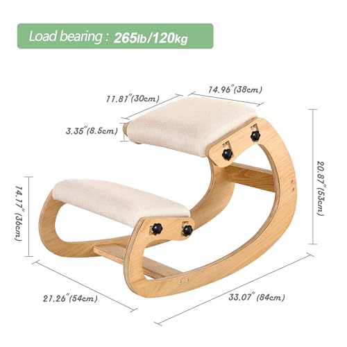 Predawn Adjustable Ergonomic Kneeling Chair – Custom Height Rocking Posture Stool with Thick Cushions, Solid Wood Frame, Knee Support Seat for Adults, Office or Meditation Use(White Oak) Predawn
