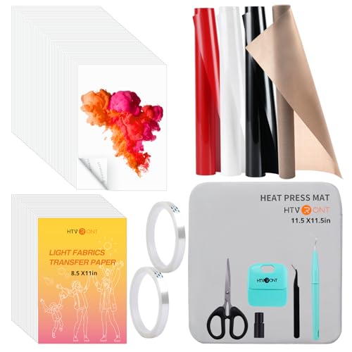 HTVRONT Heat Press Accessories for 10" X 10" Heat Press Machine, Include 3 HTV Vinyl & 150 Sublimation Paper, 20 Heat Transfer Paper, Heat Press Mat, Teflon Sheet, Heat Resistant Tape, Weeding Tools HTVRONT