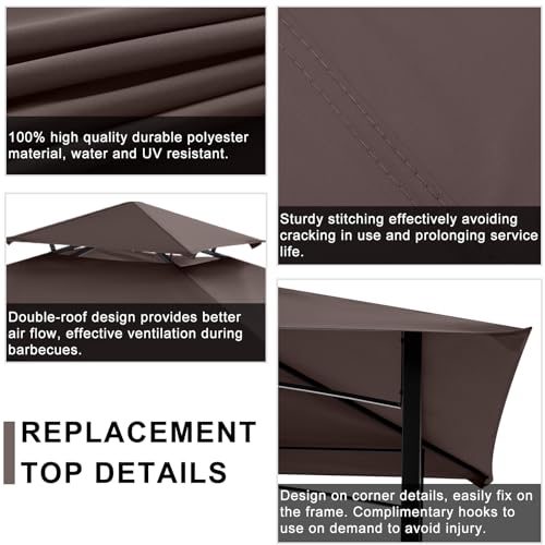 Grill Gazebo Canopy Replacement - ABCCANOPY 5x8 Double Tiered BBQ Canopy Top Cover, Outdoor Grill Tent Roof for #L-GG001PST-F (Brown) ABCCANOPY