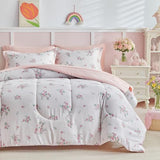 Joyreap 6pcs Bed in a Bag for Girls, Floral Pink Design, Twin Size Microfiber Comforter Sheet Set, Soft Cozy Bedding Comforter Set for All Season Joyreap