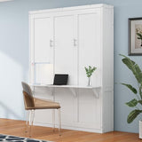 GYYBED Queen Size Murphy Bed,68-inch Cabinet Bed Folding Wall Bed with Desk Combo for Guest Room, Study, Office (White, Queen #1) GYYBED
