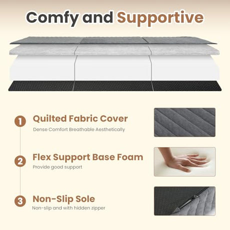 Erament 6-Inch Tri-Fold Mattress Full Size, Covertible Bed Floor Futon Mattress with Handles & Non-Slip Bottom, Foldable Mattress with Removable Tufted for Guest, Camping, Dorm Erament