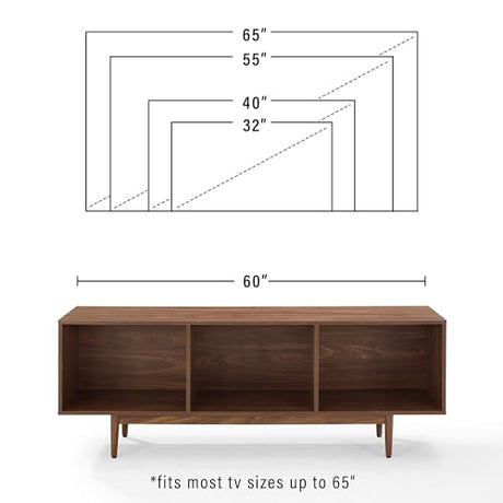 Crosley Furniture Liam Large Vinyl Record Storage TV Stand and Entertainment Center, Media Console, Walnut Crosley Furniture