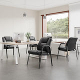 MALOL Office Guest Chair with Armrest, PU Leather Reception Chair for Office & Waiting Room, 250LBS, One-Piece Welded Steel Frame, Sponge Cushion for Long Sitting Comfort – Black,Set of 4