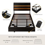 Einhomn Floating Bed Frame Twin Size with Led Headboard and Charging Station, Metal Platform Bed Base with Storage, Remote Control, Heavy Slats Support, No Box Spring Needed, Noise Free, Black Einhomn