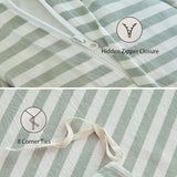 XINMIANFANG Striped Duvet Cover Set Full Size 3 Pcs 100% Washed Cotton Linen Like Textured Natural Wrinkle Comfy Breathable (Full, Classic Stripe-Sage Green/White) XINMIANFANG
