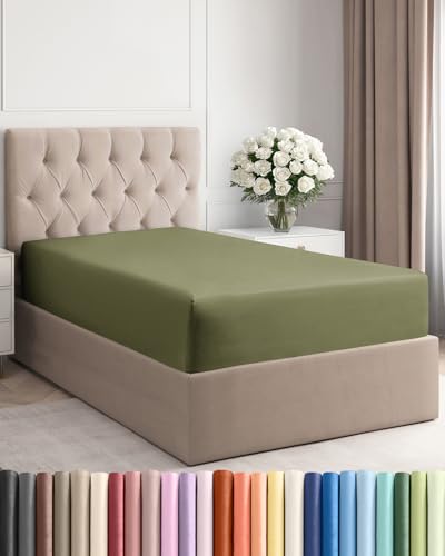 Twin Fitted Bed Sheet - Bottom Single Fitted Sheet Only - Soft Hotel Luxury Bedding w/ 8-16 Inch Deep Pockets - Breathable, Cooling & Wrinkle Free - Easy-Care, Fade and Shrink Resistant - Sage Green CGK Unlimited