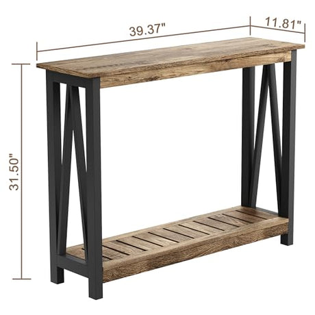 ChooChoo Farmhouse Console Table, Rustic Vintage Narrow Sofa Table for Entryway, Living Room, Hallway, 40 Rustic Oak & Black ChooChoo