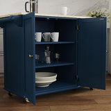 Homestyles Mobile Kitchen Island Cart with Wood Top and Dropleaf Breakfast Bar, Blue homestyles