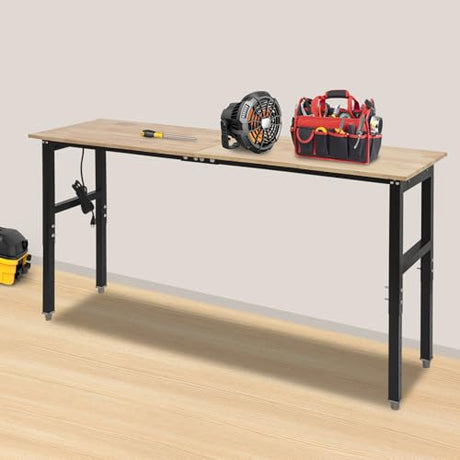Adjustable Workbench, Heavy Duty Work Bench with Power Outlets and USB Ports, Wood Top Workstation Table, 2000 LBS Load Capacity Work Benches for Garage, Workshop, Office, Home Use (71.65x19.69in) Eapmic