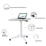 CARTMAY Mobile Standing Desk,Pneumatic Height Adjustable Laptop Desk, Mobile Laptop Desk with Wheels, Height Adjustable from 29.5'' to 47'',White CARTMAY