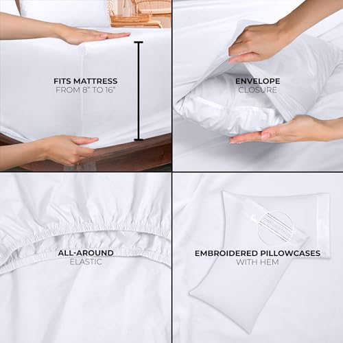 ROYALE LINENS 4 Piece Full Sheets Set - Soft Brushed 1800 Microfiber Bedding - 1 Fitted and 1 Flat Sheet, 2 Pillow Cases - Wrinkle Free & Fade Resistant - Hotel Luxury Bed Sheets Set (White, Full) ROYALE LINENS
